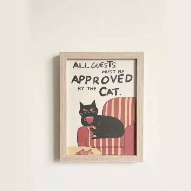 KAE Design Poster - Cat Approves Guests - Art Print - 13x18cm - Framed Wood