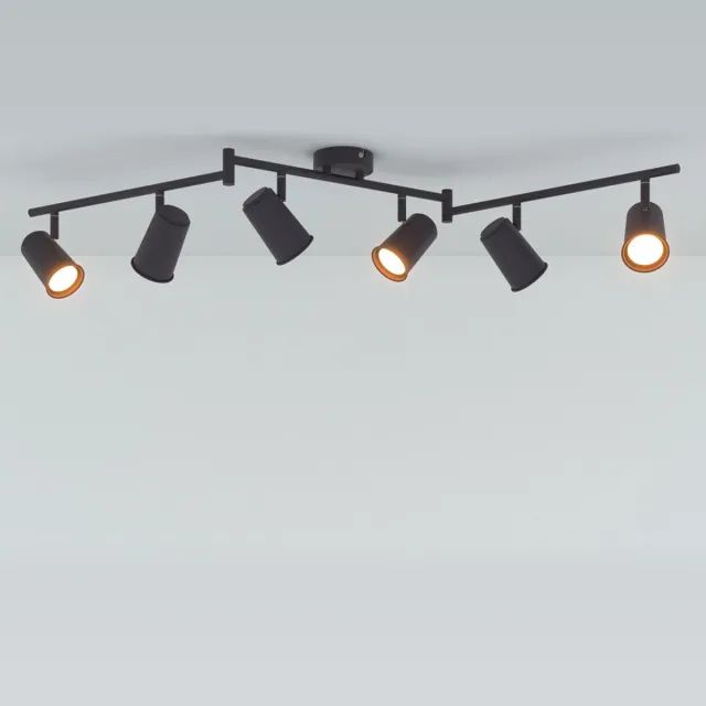 HOFTRONIC Riga Zwarte LED plafondlamp 6 spots – kantelbaar en draaibaar – opbouwspots zwart – GU10 - 2700K warm wit - Plafondspots - IP20 - woonkamer en gang