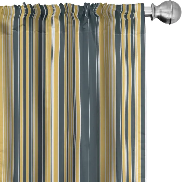 ABAKUHAUS Geometrische Voorhangen – 2x75x175 cm – Donkerblauw/Grijs/Geel Dunkelblauw