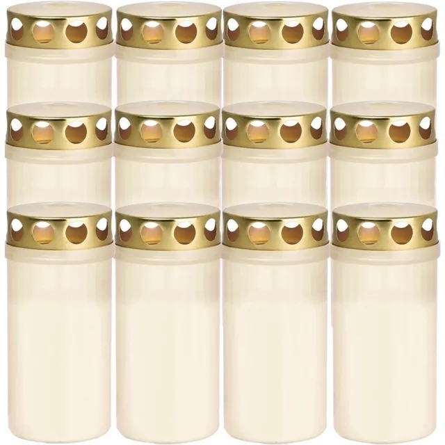 Trend Candles 12x Witte grafkaarsen/gedenklichten met deksel 6 x 12,6 cm 2 dagen - Gedenkkaars - Graflichten/herdenkingslichten