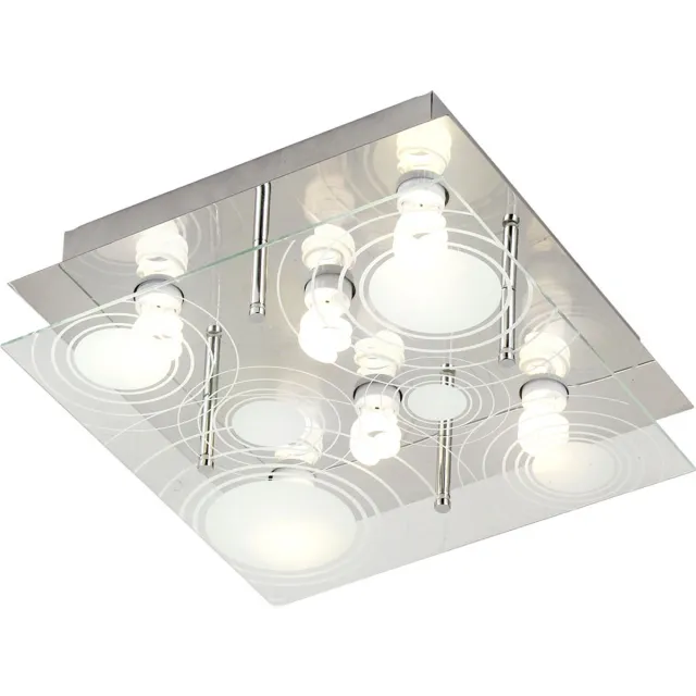 Globo Lighting Plafondlamp Eetkamerlamp Woonkamerlamp, 6 vlammen, metaal gesatineerd glas helder, LED 9W 420Lm warm wit, LxBxH 33x33x12.5cm zilver