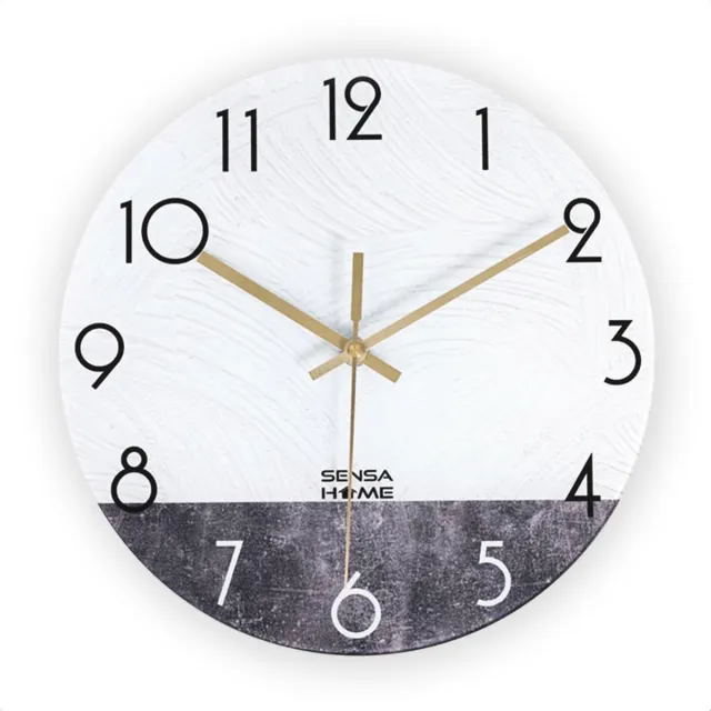 SensaHome Glazen Wandklok 30cm Diameter - Minimalistische Marmeren Design met Stille uurwerk - Marble Concrete Lichtgrijs