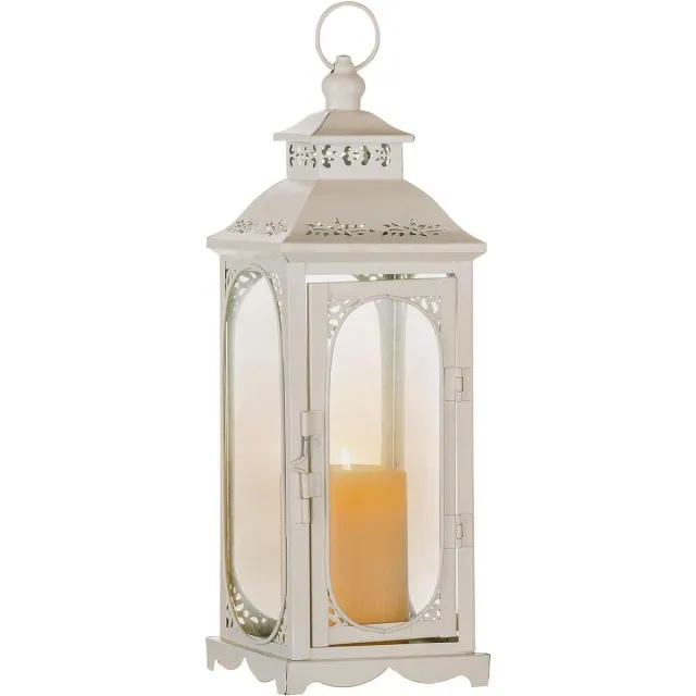 Allecto Plus Vintage witte kerst lantaarn kandelaars voor boerderij en bruiloft - decoratieve kaarshouder - 13.5" party middenstuk. Any