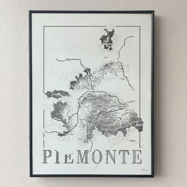 Brushery Wijnposter - Piemonte - Italië - Wijnkaart - Zwartwit