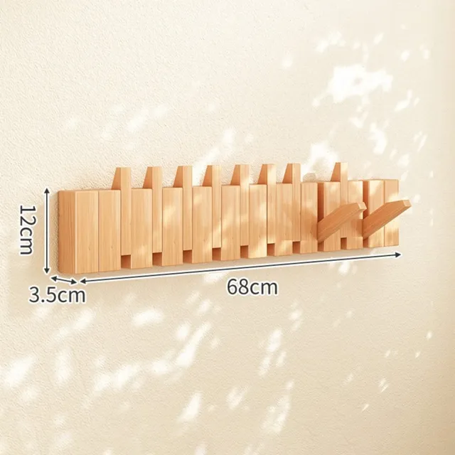 Telestore Piano kapstok - Stijlvolle Wandkapstok met Inklapbare Haken – Ruimtebesparend & Elegant - 10 haken - licht eiken hout