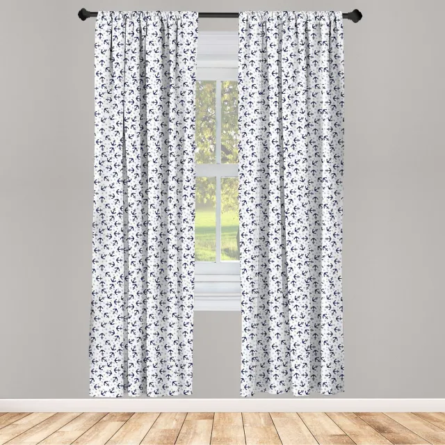 ABAKUHAUS Anker gordijnen – 2x75x225 cm – Donkerblauw, microvezel