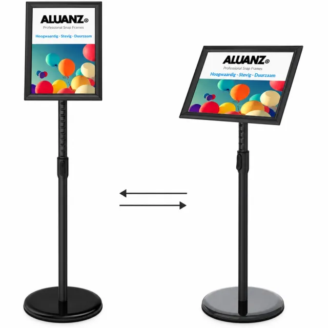 Aluanz Informatiestandaard A3 Zwart – In Hoogte Verstelbaar 87-130 cm – Kliklijst met Beschermfolie