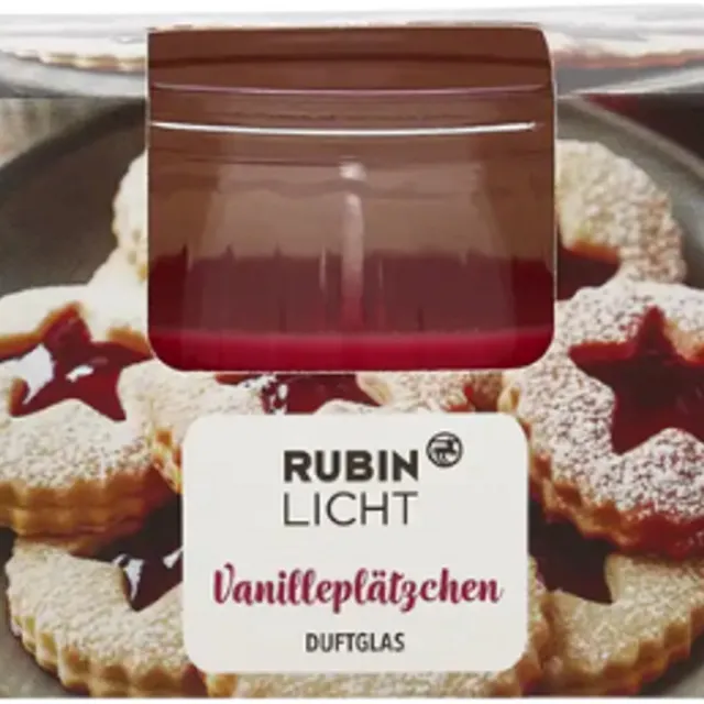 Rubin Licht Winter Geurkaars in Glas Vanilleplätzchen - Rubin Licht | 1x 80g - Vanillekoekjes - Kerst Winter Geur | Brandduur: 18 uur Rood