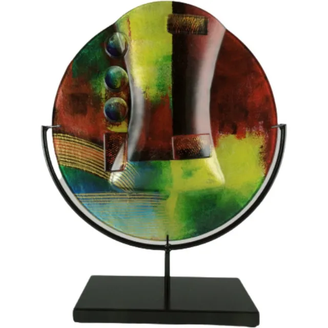 Sampaguita Glazen vaas - 30 cm rond - ronde vaas Artwork - met standaard - decoratief glaswerk Sampaguita Multicolor