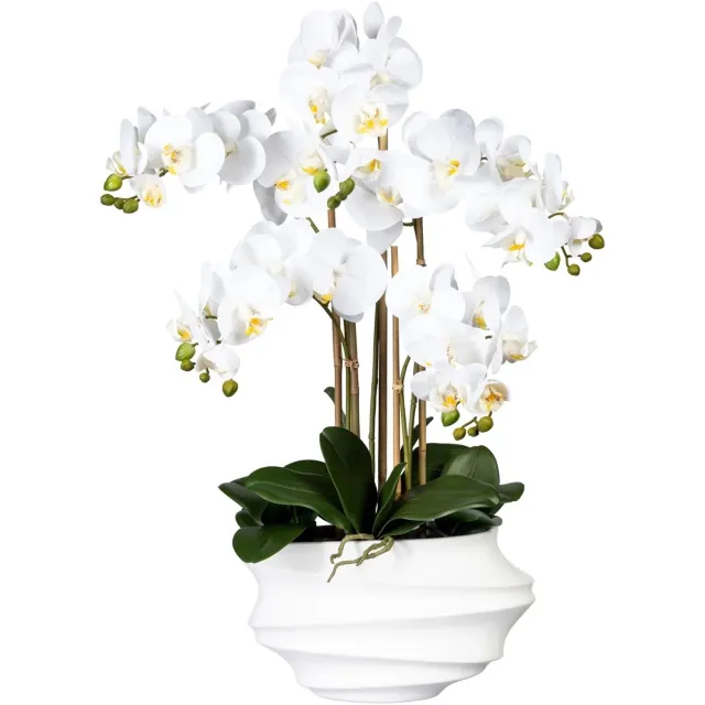 Kopu Kunstorchidee 75 cm - Wit - 5 takken - Witte vaas - Phalaenopsis
