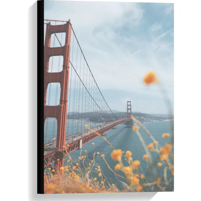 KuijsFotoprint Canvas - Golden Gate Bridge in Californië - 40x60cm Foto op Canvas Schilderij (Wanddecoratie op Canvas) Blauw