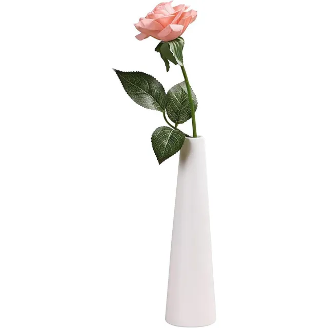 Famanu Hoge Witte Keramische Bud Vaas Enkele Bloem Kleine Bud Decoratieve Bloemen Vaas Thuis Middenstuk Moderne Minimalisme Vaas voor Plank Decor