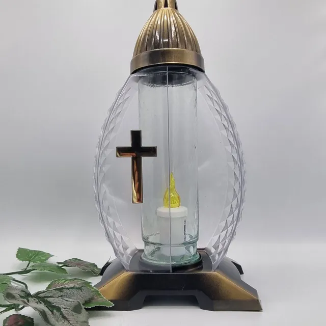 Lubema Herdenkingslicht - L29 - Goud - Kruis - Led kaars - 1200 branduren - Grafkaars – Graflicht – Graflantaarn – Grafdecoratie - Windlicht