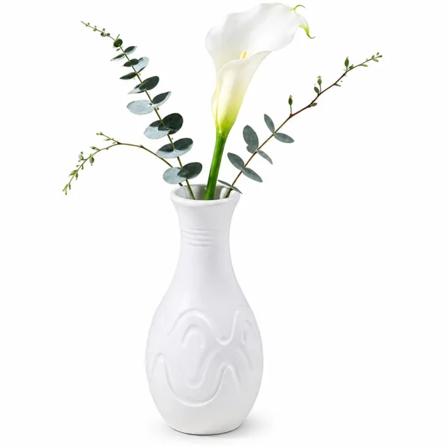 SWGOTA Witte kunststof vaas, wolkenmodel, 10 x 10 x 20 cm, met golvend reliëf en smalle hals, voor droogbloemen, OPP-verpakking