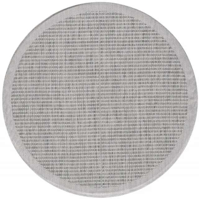 Giza Vloerkleed – Grijs met Kader – Laagpolig & Modern – Voor Binnen & Buiten – 160x160 cm rond