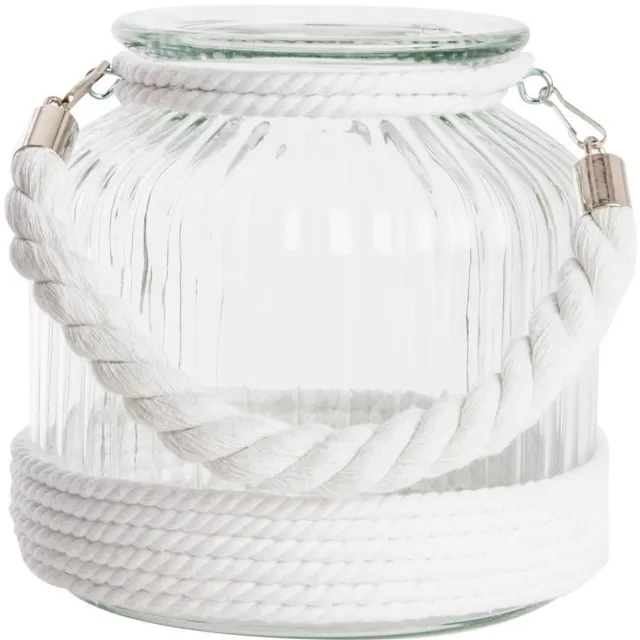 Home & Styling Kaarsen houder - windlicht - wit - glas met touw - 18 cm - Theelichthouders / waxinelichthouders
