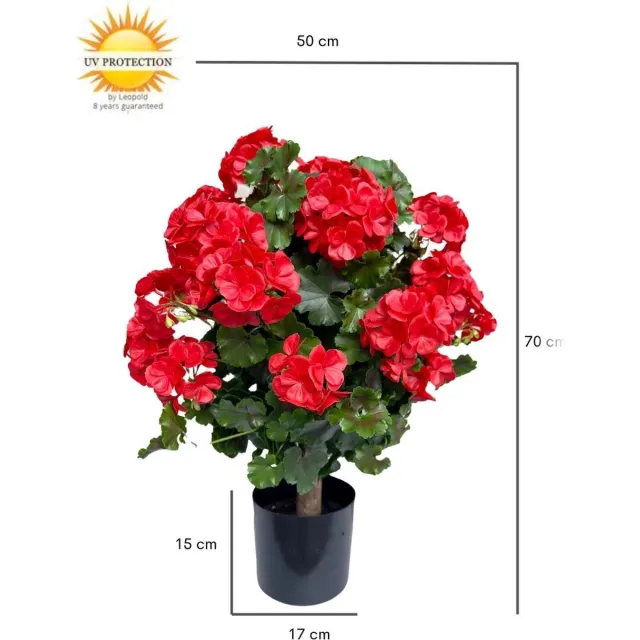LeopoldFlora Geranium bol kunstplant 50cm UV rood Groen