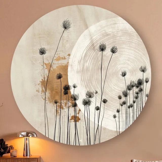 HIP ORGNL Ethereal Meadow Spheres - Wandcirkel Veldbloemen - 120 cm Beige