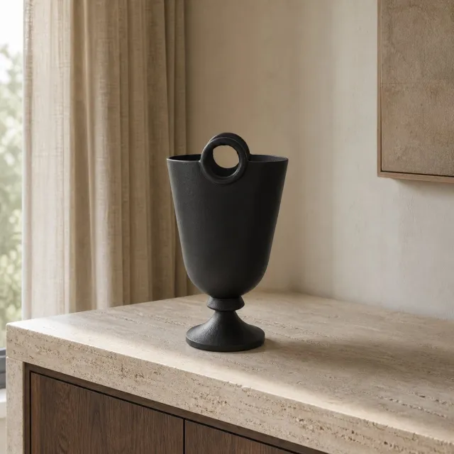 Hoppa! Vaas - Metalen met Ringhandvat - Zwart - 26 x 15 x 52 (B x D x H)