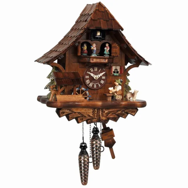 Engstler 492_QMT - Koekoeksklok - Kwarts - Notenhout - met muziek met dansend paar - 35 cm