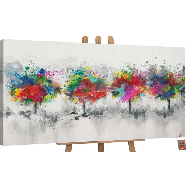 YS Canvas schilderij groot handgeschilderd kleurrijk woud natuur bos – YS-Art Gallery – Frisse wanddecoratie voor woonkamer – Modern schilderij voor slaapkamer en hal Without Floater Frame