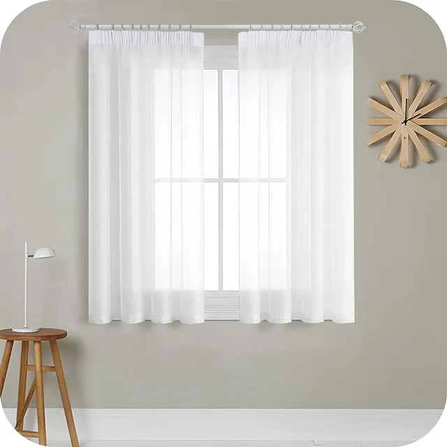 Ibenzoa Verfijnde Plooigordijnen voor Woonkamer en Slaapkamer – Wit, Halve Transparantie, 175x140cm (2 Stuks)