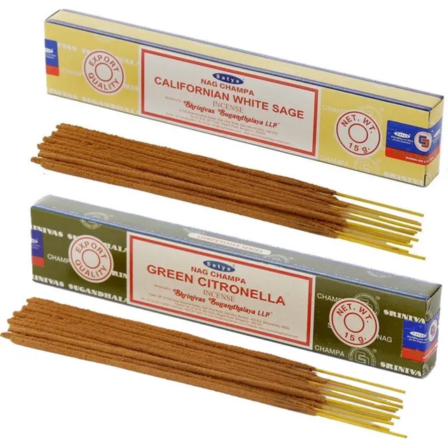Satya Wierook cadeaus set - 2x geurstokjes - Witte Salie en Citronella geur - Meditatie Lime
