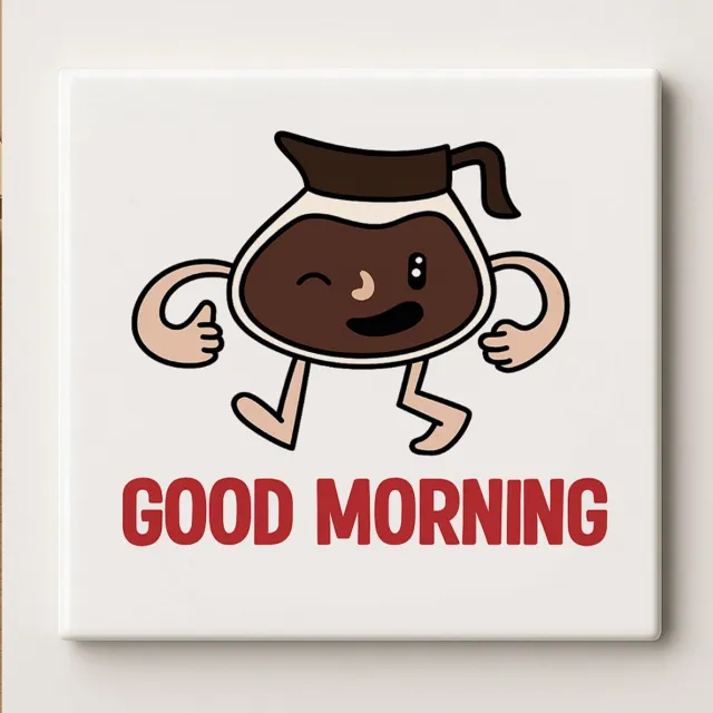 Nevolis Grappige Koffie Tegel 15x15cm – “Good Morning” Cartoon Ontwerp | Perfect Cadeau voor Koffieliefhebbers & Keukendecoratie Multi Color