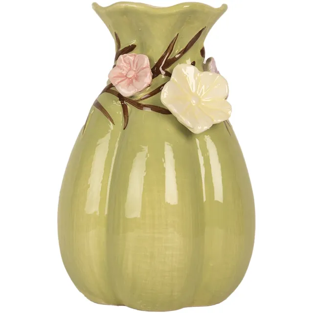 Clayre & Eef Vaas Ø 14x21 cm Groen Keramiek Bloemen