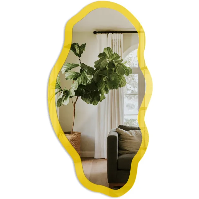 TULUP Intens Geel Spiegel - Geel Rechthoekige Spiegel Voor Interieur - Organische Spiegel - Woonkamer, Kantoor, Keuken - Minimalistisch - 45x90 cm - Totale afmeting 52x97 cm