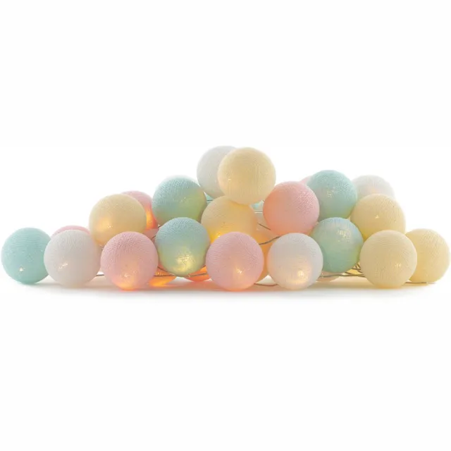 Cotton Ball Lights LED lichtslinger voor binnen - Handgemaakt en Fairtrade - 35 lampjes - Pastel