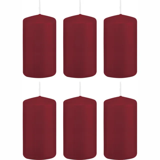 Trend Candles Cilinderkaars/stompkaars - 6x - bordeauxrood - 6 x 12 cm - 40 branduren - met brandvertragende folie Bordeaux rood