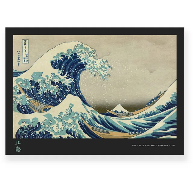 Yisual Poster 30x20 cm - De Grote Golf van Kanagawa - Hokusai - Mount Fuji - Zwart - Blauw - Japanse kunst - Klassiek - Muurdecoratie - Wanddecoratie