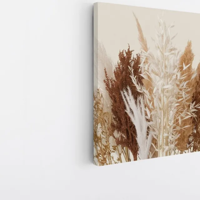Saammp Canvas Schilderij - Gedroogde Pampasgras Compositie - Natuur - Rustiek - 30x30 - Foto op canvas - Wanddecoratie - Muurdecoratie Woonkamer - Kantoor Decoratie Multicolor