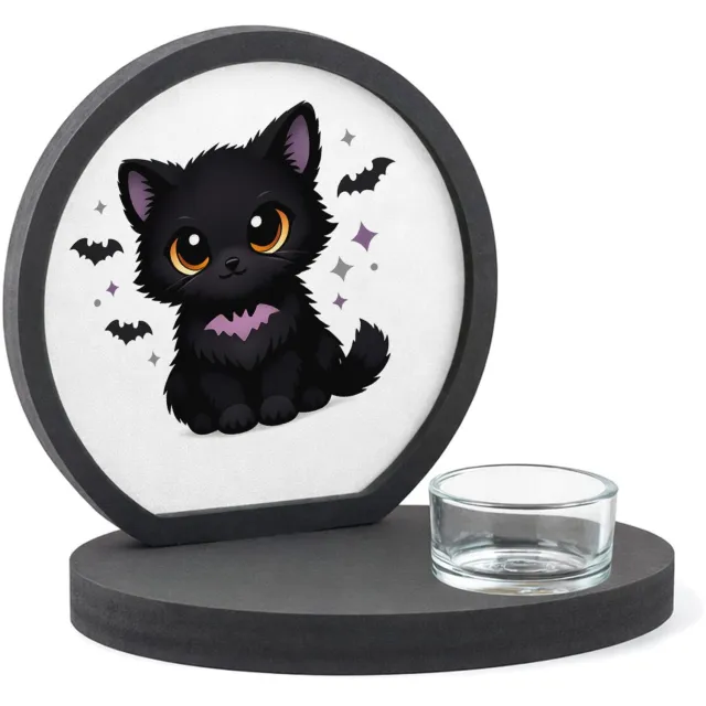 Mr Cadeautjes MDF inleg theelichthouder ~8 cm - design Schattige herfstvos met magische bladeren | cadeau Wit