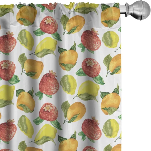 ABAKUHAUS Fruitgordijnen – Aquarel Citrus Granaatappel – 2x75x175 cm – Multicolor Mehrfarbig