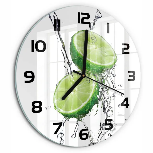 TULUP Wandklok - Kalk en water Gekleurde Glazen Klok - fi30 cm - Groente Glazen Klok Met Print - Zwarte handen - Ronde Klok - Moderne Wandklok Glas - Wandklok Glas Decoratie
