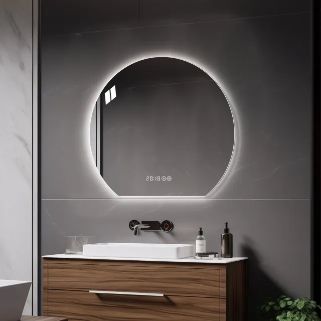 MODFU Ronde Badkamerspiegel Met Verlichting - Anti-Condens En Dimbaar - Moderne Wandmontage - Glas En Metaal - Zilver