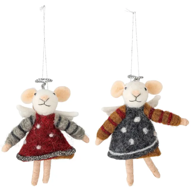 Bloomingville kersthanger wol muis (set van 2) Multi