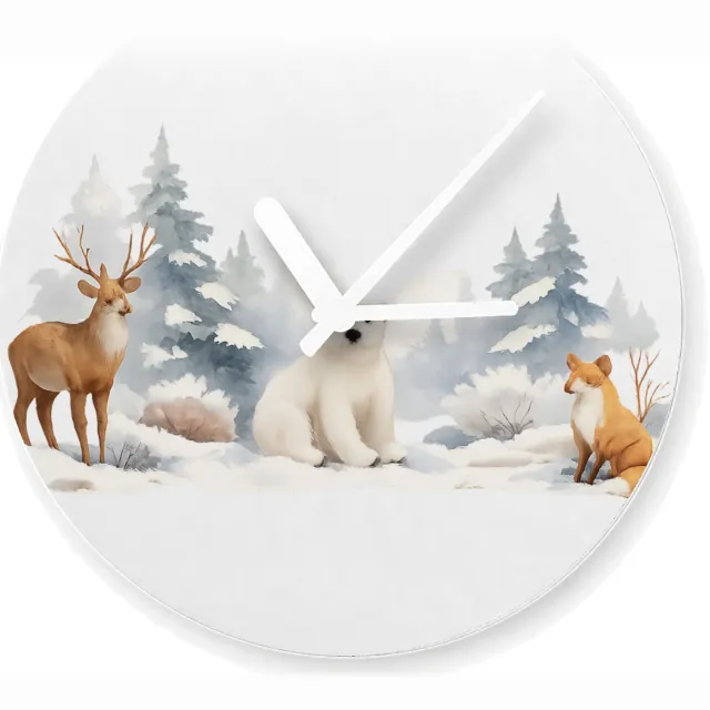 Mr Cadeautjes Glazen klok Ø 20 - design Een herfstbos-scène met een nieuwsgierige egel en paddenstoe | cadeau Wit