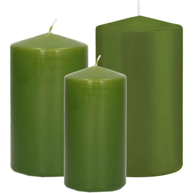 Trend Candles Stompkaarsen set 6x stuks - olijfgroen - 10-12-15 cm Donkergroen
