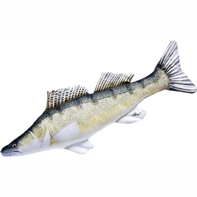 Eurocatch Snoekbaars Kussen - Knuffel - Sierkussen - Visknuffel - 75cm Groen Geel