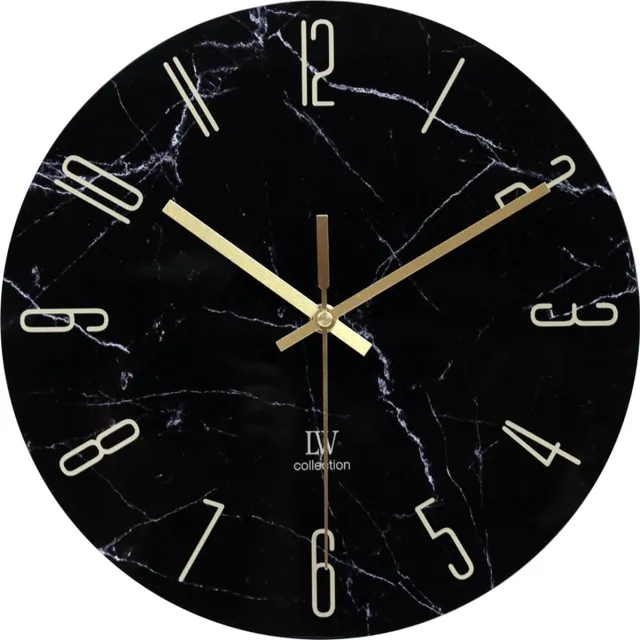 LW collection wandklok glas marmer zwart goud 30cm - kleine klok - stille wandklok - keukenklok stil uurwerk - design klok