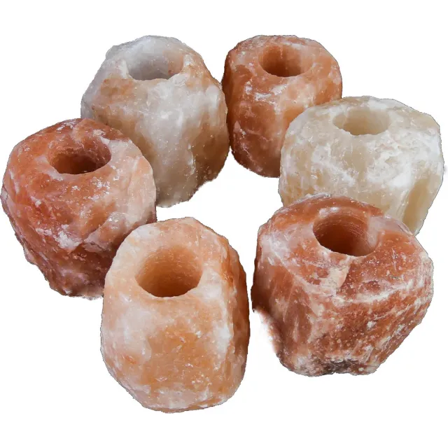 LalaShops 6x Waxinelichthouder / Theelichthouder zoutsteen Himalaya - Groot 1-1,5kg 10x8cm Roze