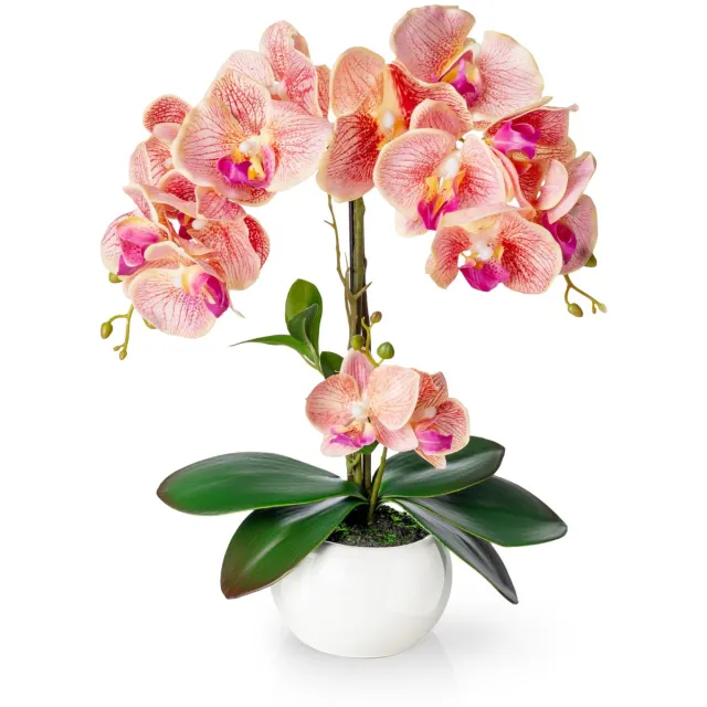 Unyqoos Onderhoudsvriendelijke kunstorchidee in elegante keramische pot van 40 cm Roze