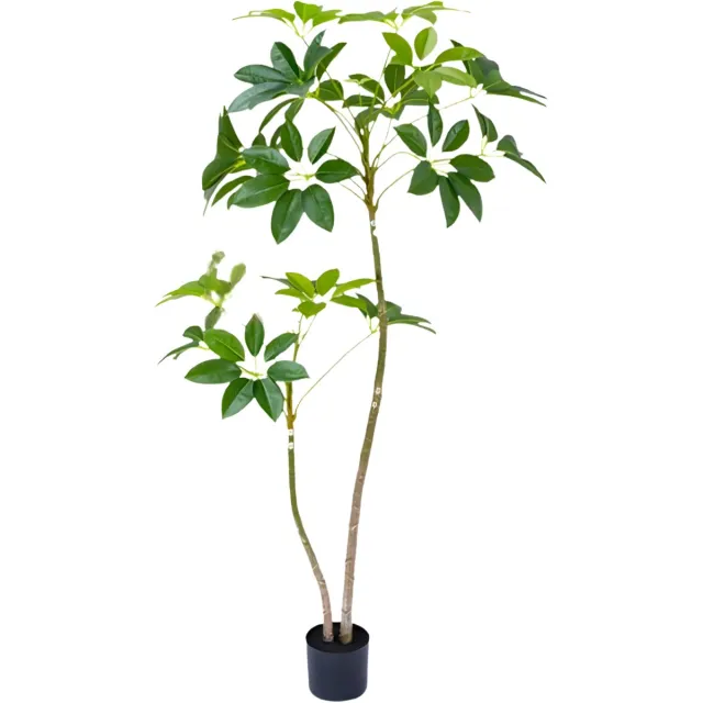 Happiq Kunstmatige parapluboom - Voor woonkamer & veranda - 160 cm hoge nepplant met plantenbak - Kunstblad in pot Groen