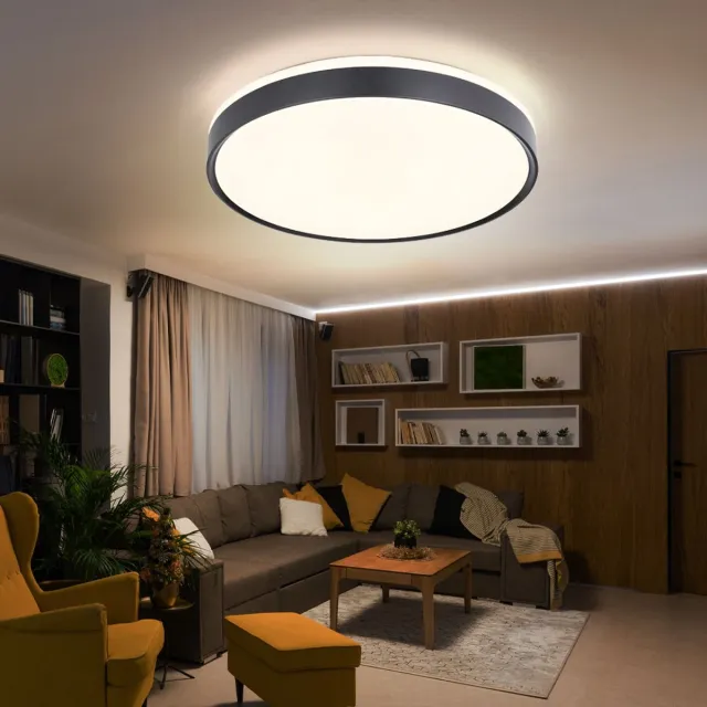 Globo Lighting Plafondlamp plafondlamp eetkamerverlichting woonkamer met afstandsbediening en backlight CCT, metaal zwart wit opaal, 1x LED 18 Watt 1100 Lumen 2700K-6500K, DxH 39x8 cm