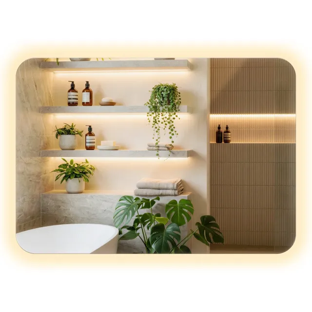 Coloray LED Spiegel - Grote Wandspiegel met Verlichting - 70 x 100 cm - LED Badkamerspiegel - Afgeronde Hoeken - Warm Wit 3000K - Grote LED Spiegel - Decoratieve Spiegel