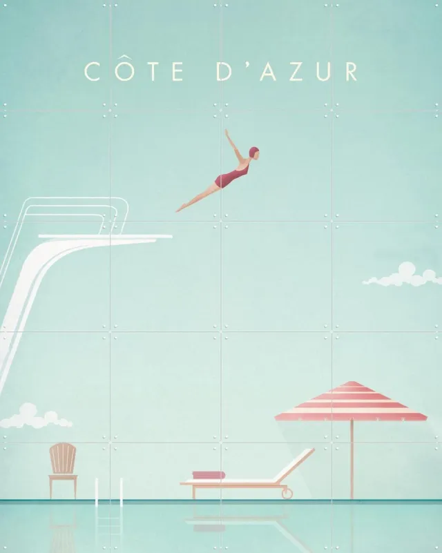 IXXI Cote d'Azur, Henry Rivers - 80 x 100 cm - Grote wanddecoratie en posters - Geometrische Kunst, Minimalisme, Vintage, Illustraties, Slaapkamer Blauw / Rood
