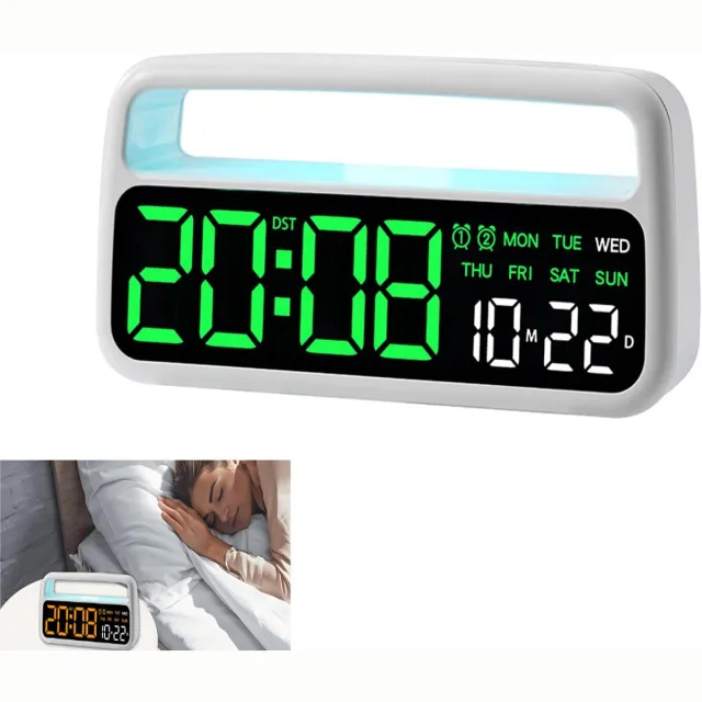 KZQ Multifunctionele digitale wekker met dubbele alarm en sfeerverlichting - Datum week en 3 helderheidsniveaus - Voor woonkamer en slaapkamer - Wit met groene verlichting